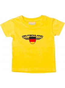 Baby Kinder-Shirt Deutschland, Wappen mit Wunschnamen und Wunschnummer Land, Länder, gelb, 0-6 Monate