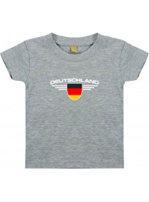 Baby Kinder-Shirt Deutschland, Wappen mit Wunschnamen und Wunschnummer Land, Länder, grau, 0-6 Monate