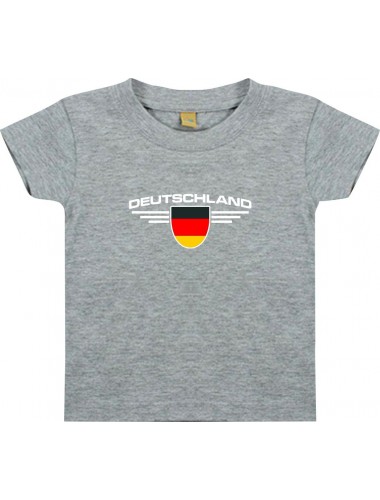 Baby Kinder-Shirt Deutschland, Wappen mit Wunschnamen und Wunschnummer Land, Länder, grau, 0-6 Monate