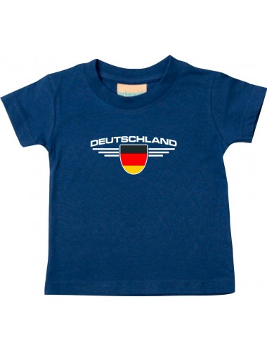 Baby Kinder-Shirt Deutschland, Wappen mit Wunschnamen und Wunschnummer Land, Länder, navy, 0-6 Monate