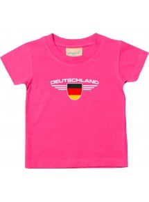 Baby Kinder-Shirt Deutschland, Wappen mit Wunschnamen und Wunschnummer Land, Länder, pink, 0-6 Monate