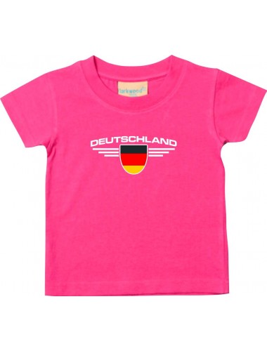 Baby Kinder-Shirt Deutschland, Wappen mit Wunschnamen und Wunschnummer Land, Länder, pink, 0-6 Monate