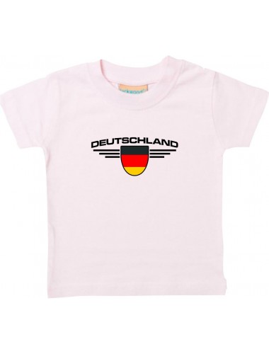 Baby Kinder-Shirt Deutschland, Wappen mit Wunschnamen und Wunschnummer Land, Länder, rosa, 0-6 Monate