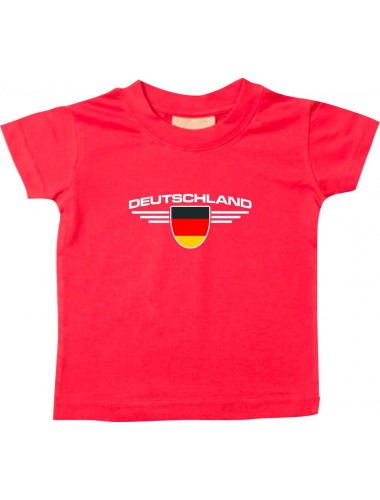 Baby Kinder-Shirt Deutschland, Wappen mit Wunschnamen und Wunschnummer Land, Länder, rot, 0-6 Monate