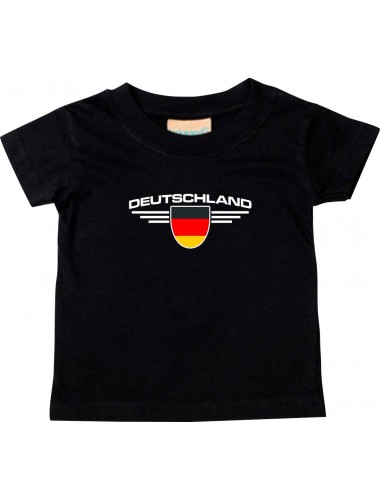 Baby Kinder-Shirt Deutschland, Wappen mit Wunschnamen und Wunschnummer Land, Länder, schwarz, 0-6 Monate