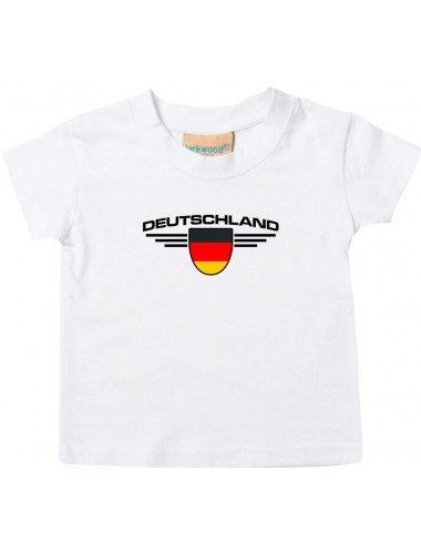 Baby Kinder-Shirt Deutschland, Wappen mit Wunschnamen und Wunschnummer Land, Länder, weiss, 0-6 Monate