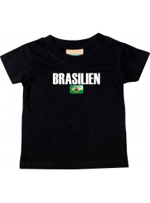 Baby Kids T-Shirt Fußball Ländershirt Brasilien, schwarz, 0-6 Monate