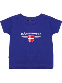 Baby Kinder-Shirt Dänemark, Wappen mit Wunschnamen und Wunschnummer Land, Länder, lila, 0-6 Monate