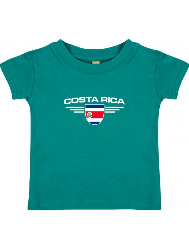 Baby Kinder-Shirt Costa Rica, Wappen mit Wunschnamen und Wunschnummer Land, Länder, jade, 0-6 Monate
