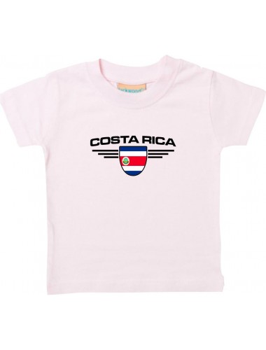 Baby Kinder-Shirt Costa Rica, Wappen mit Wunschnamen und Wunschnummer Land, Länder, rosa, 0-6 Monate