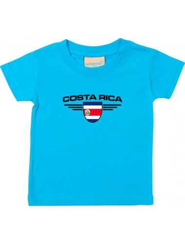 Baby Kinder-Shirt Costa Rica, Wappen mit Wunschnamen und Wunschnummer Land, Länder, tuerkis, 0-6 Monate