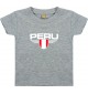Baby Kinder-Shirt Peru, Wappen mit Wunschnamen und Wunschnummer Land, Länder, grau, 0-6 Monate
