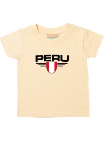 Baby Kinder-Shirt Peru, Wappen mit Wunschnamen und Wunschnummer Land, Länder, hellgelb, 0-6 Monate