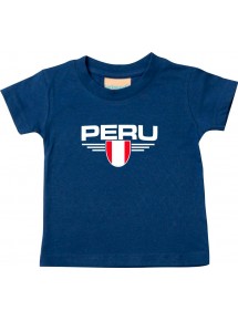 Baby Kinder-Shirt Peru, Wappen mit Wunschnamen und Wunschnummer Land, Länder, navy, 0-6 Monate