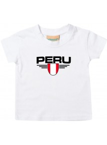 Baby Kinder-Shirt Peru, Wappen mit Wunschnamen und Wunschnummer Land, Länder, weiss, 0-6 Monate