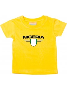 Baby Kinder-Shirt Nigeria, Wappen mit Wunschnamen und Wunschnummer Land, Länder, gelb, 0-6 Monate