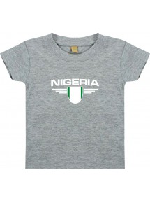 Baby Kinder-Shirt Nigeria, Wappen mit Wunschnamen und Wunschnummer Land, Länder, grau, 0-6 Monate
