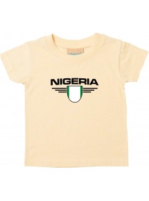 Baby Kinder-Shirt Nigeria, Wappen mit Wunschnamen und Wunschnummer Land, Länder, hellgelb, 0-6 Monate