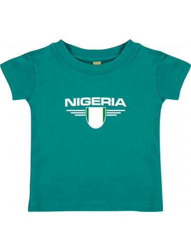 Baby Kinder-Shirt Nigeria, Wappen mit Wunschnamen und Wunschnummer Land, Länder, jade, 0-6 Monate
