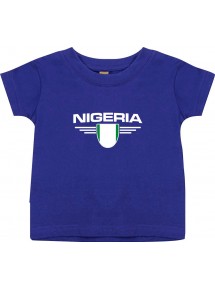 Baby Kinder-Shirt Nigeria, Wappen mit Wunschnamen und Wunschnummer Land, Länder, lila, 0-6 Monate