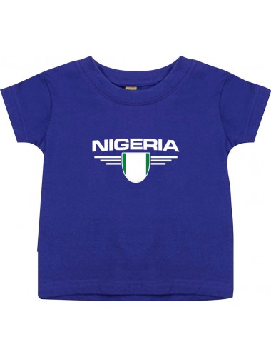 Baby Kinder-Shirt Nigeria, Wappen mit Wunschnamen und Wunschnummer Land, Länder, lila, 0-6 Monate