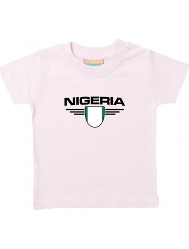 Baby Kinder-Shirt Nigeria, Wappen mit Wunschnamen und Wunschnummer Land, Länder, rosa, 0-6 Monate