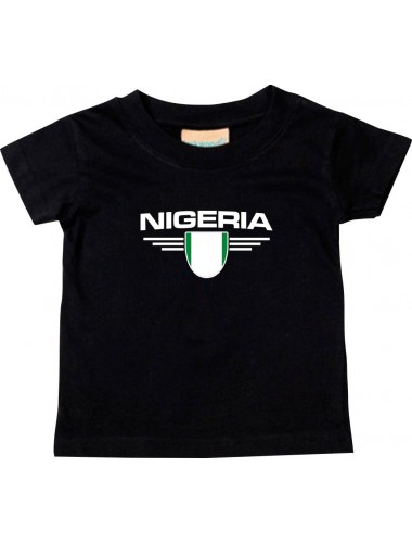 Baby Kinder-Shirt Nigeria, Wappen mit Wunschnamen und Wunschnummer Land, Länder, schwarz, 0-6 Monate