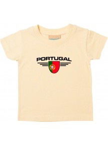 Baby Kinder-Shirt Portugal, Wappen mit Wunschnamen und Wunschnummer Land, Länder, hellgelb, 0-6 Monate