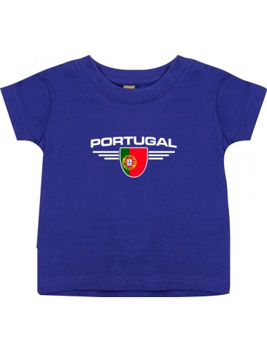 Baby Kinder-Shirt Portugal, Wappen mit Wunschnamen und Wunschnummer Land, Länder, lila, 0-6 Monate