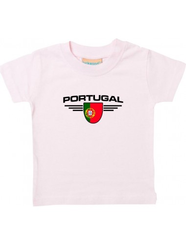 Baby Kinder-Shirt Portugal, Wappen mit Wunschnamen und Wunschnummer Land, Länder, rosa, 0-6 Monate