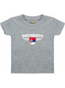 Baby Kinder-Shirt Serbien, Wappen mit Wunschnamen und Wunschnummer Land, Länder, grau, 0-6 Monate