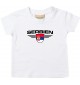 Baby Kinder-Shirt Serbien, Wappen mit Wunschnamen und Wunschnummer Land, Länder, weiss, 0-6 Monate