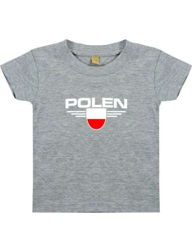 Baby Kinder-Shirt Polen, Wappen mit Wunschnamen und Wunschnummer Land, Länder, grau, 0-6 Monate