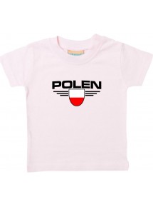 Baby Kinder-Shirt Polen, Wappen mit Wunschnamen und Wunschnummer Land, Länder, rosa, 0-6 Monate
