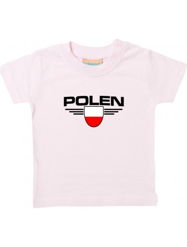 Baby Kinder-Shirt Polen, Wappen mit Wunschnamen und Wunschnummer Land, Länder, rosa, 0-6 Monate