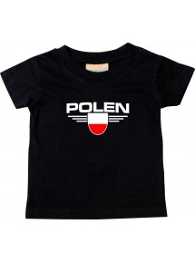 Baby Kinder-Shirt Polen, Wappen mit Wunschnamen und Wunschnummer Land, Länder, schwarz, 0-6 Monate