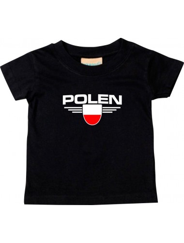 Baby Kinder-Shirt Polen, Wappen mit Wunschnamen und Wunschnummer Land, Länder, schwarz, 0-6 Monate