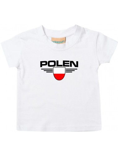 Baby Kinder-Shirt Polen, Wappen mit Wunschnamen und Wunschnummer Land, Länder, weiss, 0-6 Monate