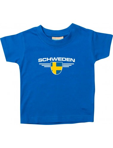Baby Kinder-Shirt Schweden, Wappen mit Wunschnamen und Wunschnummer Land, Länder, royal, 0-6 Monate