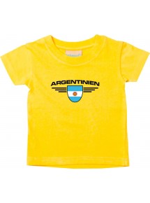 Baby Kinder-Shirt Argentinien, Wappen mit Wunschnamen und Wunschnummer Land, Länder, gelb, 0-6 Monate