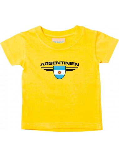 Baby Kinder-Shirt Argentinien, Wappen mit Wunschnamen und Wunschnummer Land, Länder, gelb, 0-6 Monate