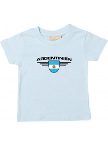 Baby Kinder-Shirt Argentinien, Wappen mit Wunschnamen und Wunschnummer Land, Länder, hellblau, 0-6 Monate