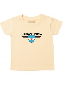 Baby Kinder-Shirt Argentinien, Wappen mit Wunschnamen und Wunschnummer Land, Länder, hellgelb, 0-6 Monate