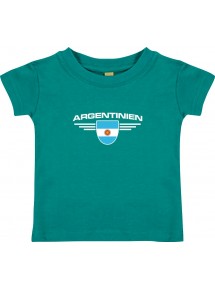 Baby Kinder-Shirt Argentinien, Wappen mit Wunschnamen und Wunschnummer Land, Länder, jade, 0-6 Monate