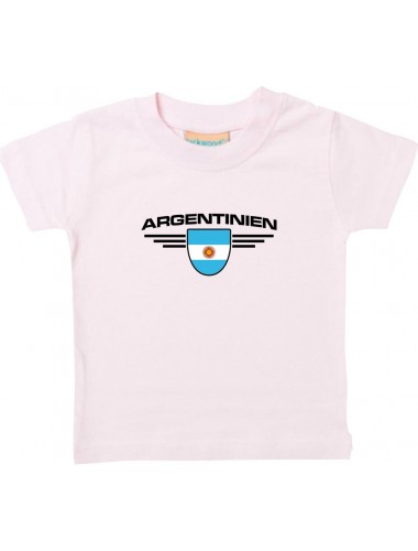 Baby Kinder-Shirt Argentinien, Wappen mit Wunschnamen und Wunschnummer Land, Länder, rosa, 0-6 Monate