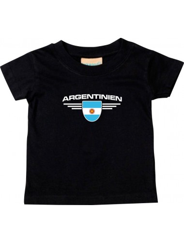 Baby Kinder-Shirt Argentinien, Wappen mit Wunschnamen und Wunschnummer Land, Länder, schwarz, 0-6 Monate