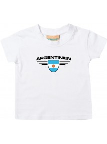 Baby Kinder-Shirt Argentinien, Wappen mit Wunschnamen und Wunschnummer Land, Länder, weiss, 0-6 Monate