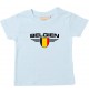 Baby Kinder-Shirt Belgien, Wappen mit Wunschnamen und Wunschnummer Land, Länder, hellblau, 0-6 Monate