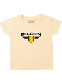 Baby Kinder-Shirt Belgien, Wappen mit Wunschnamen und Wunschnummer Land, Länder, hellgelb, 0-6 Monate