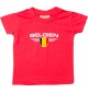 Baby Kinder-Shirt Belgien, Wappen mit Wunschnamen und Wunschnummer Land, Länder, rot, 0-6 Monate